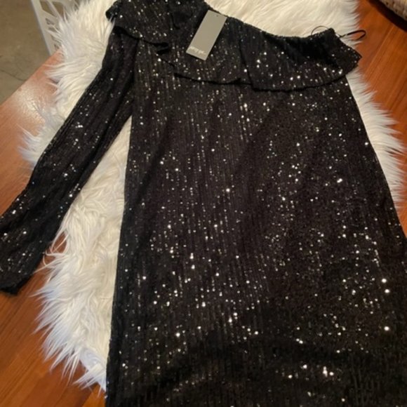 Nasty Gal Black Sequin One-Shoulder Mini Dress – NWT, Size L - Picture 7 of 7